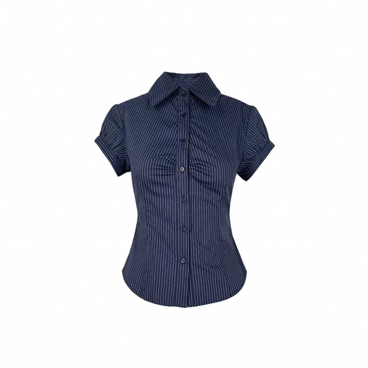 Vapetix S-XL MR【Original Color-Woven Stripes】Retro Striped Tuck-Waist Short-Sleeve Shirt with Single-Break Faste - 图片 2