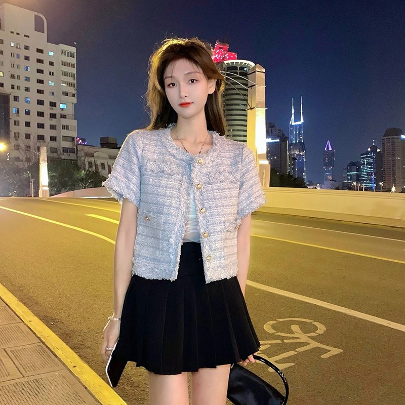 Vapetix S-2XL Women's Autumn/Winter New Style Tartan Fringe Short-Sleeve Blazer with Loose Fit