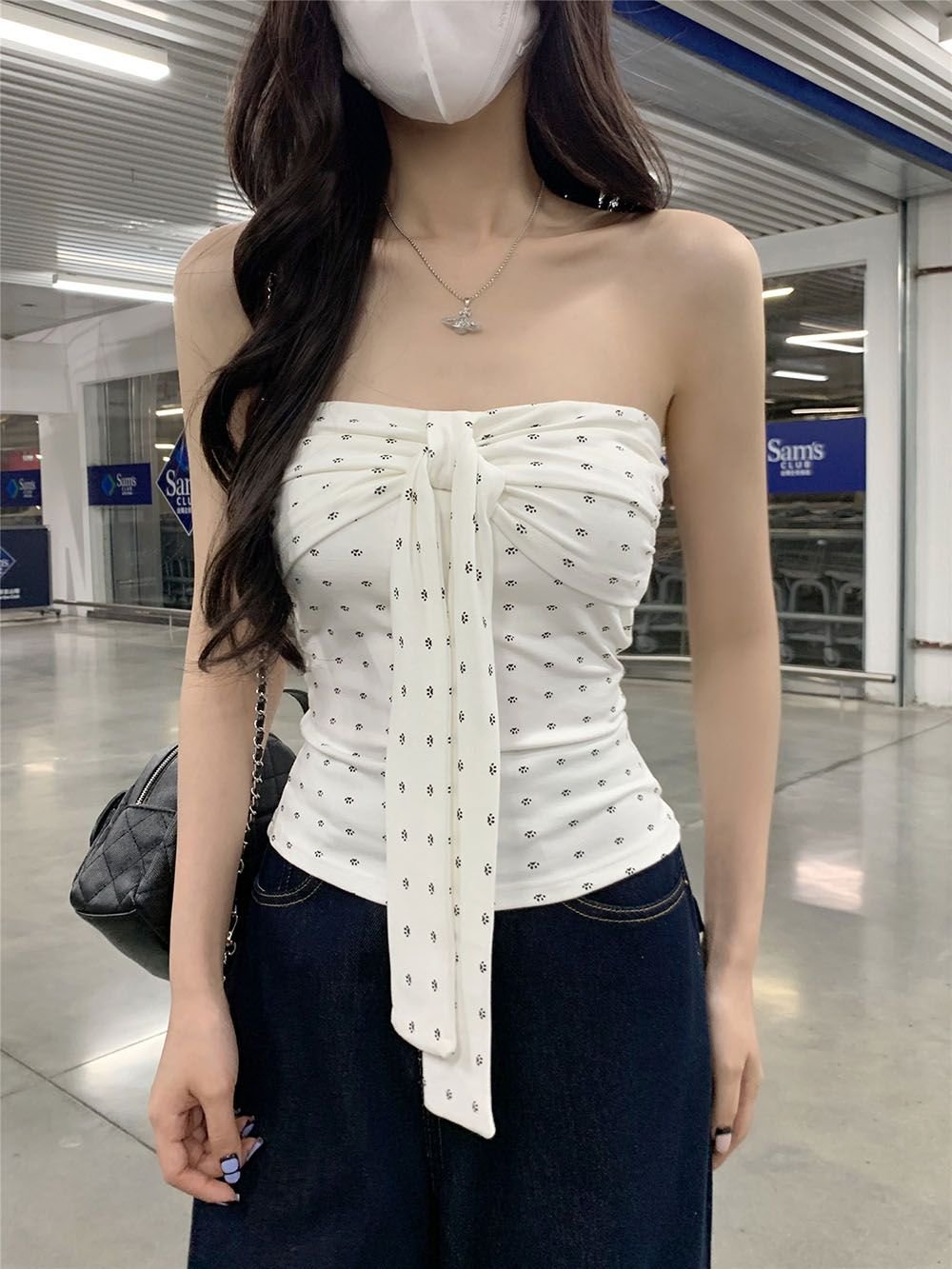 Vapetix S-XL Casual Cut 1*1 White Polka Dot Bralette Backless Bodysuit for Women Tight Bodycon Wrap Camisole Top