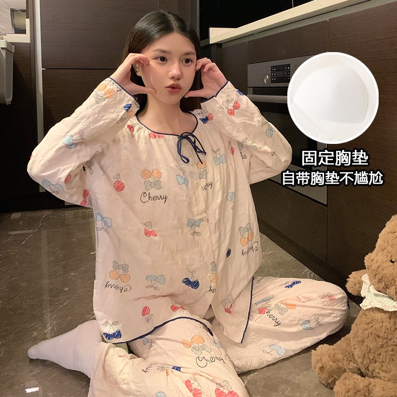 Vapetix M-XXL Women's Fall New Sleepwear Set: Floral Cloud Print Cotton Crew Neck Top, Short Sleeve Shorts, Fixed