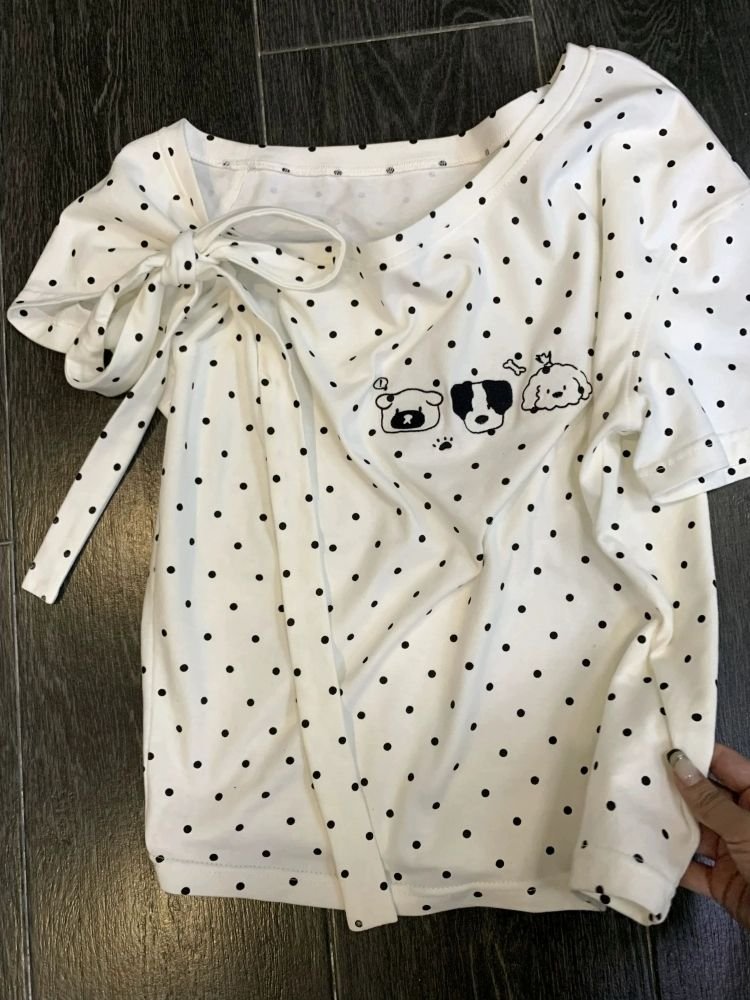 Vapetix S-XL 40 pieces pure cotton fully printed polka dot sweet puppy print trendy summer new off-shoulder shor