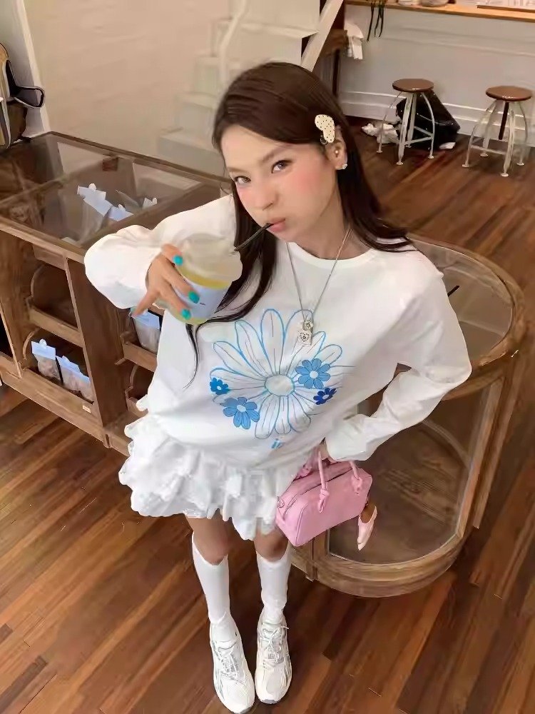 Vapetix S-3XL Official Image 21-ply Pure Cotton - 210g (100% Cotton) Autumn Long Sleeve T-shirt for Women Loose T – Bild 5