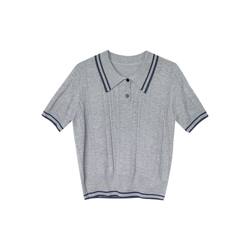 Vapetix Free Size-Free Size A stylish and unique short-sleeved knit T-shirt for women, featuring a versatile, color-blocked des - 图片 2