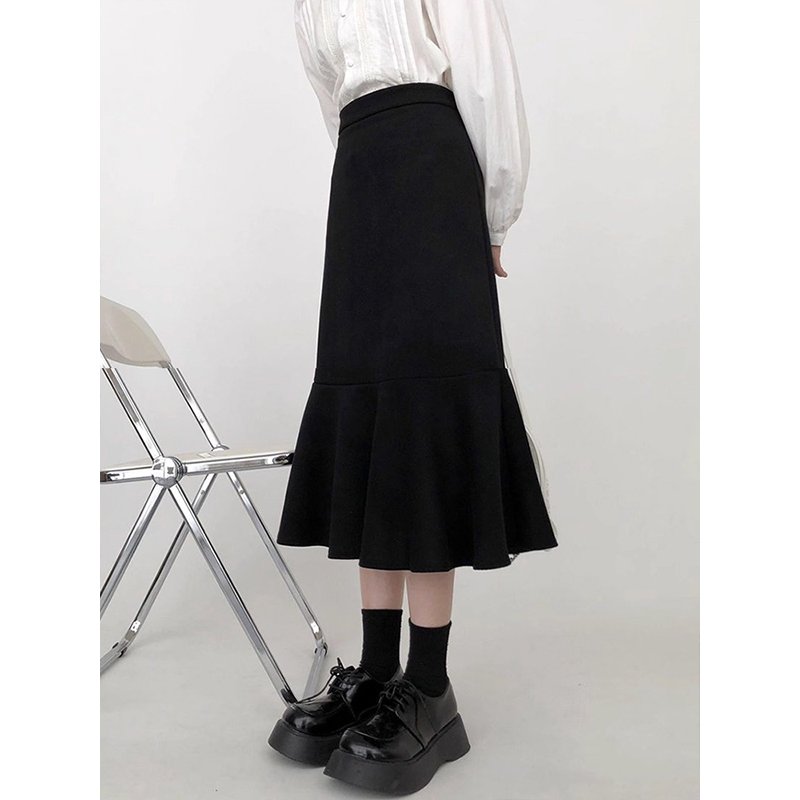 Vapetix S-XL Black fish tail skirt for women, new for autumn and winter, high-waisted, slimming, medium-length,