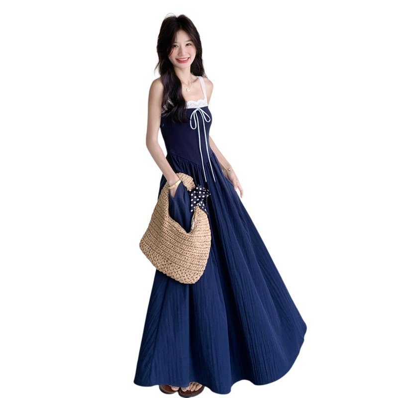 Vapetix S-XL Elegant navy blue strapless maxi dress with a Hepburn-style, flowing design, showcasing a new high- – Bild 3