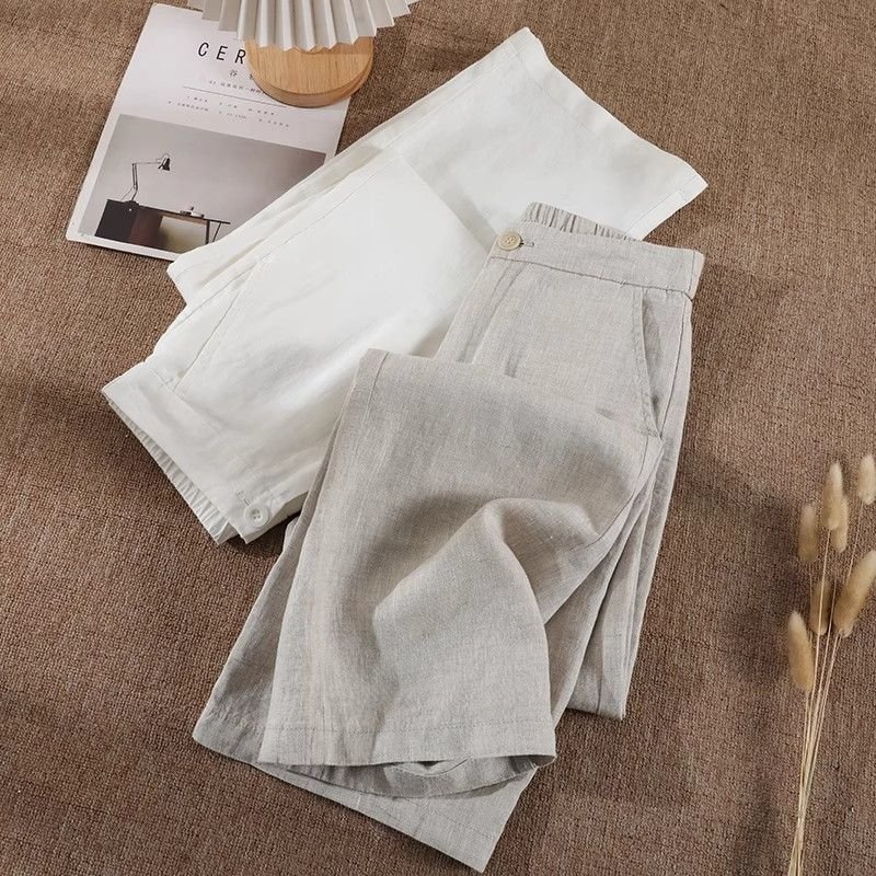 Vapetix S-3XL Pure Linen Loose Wide-Leg Women's Pants 2025 New Thin Linen Fabric Drape High-Waist Slimming Casual