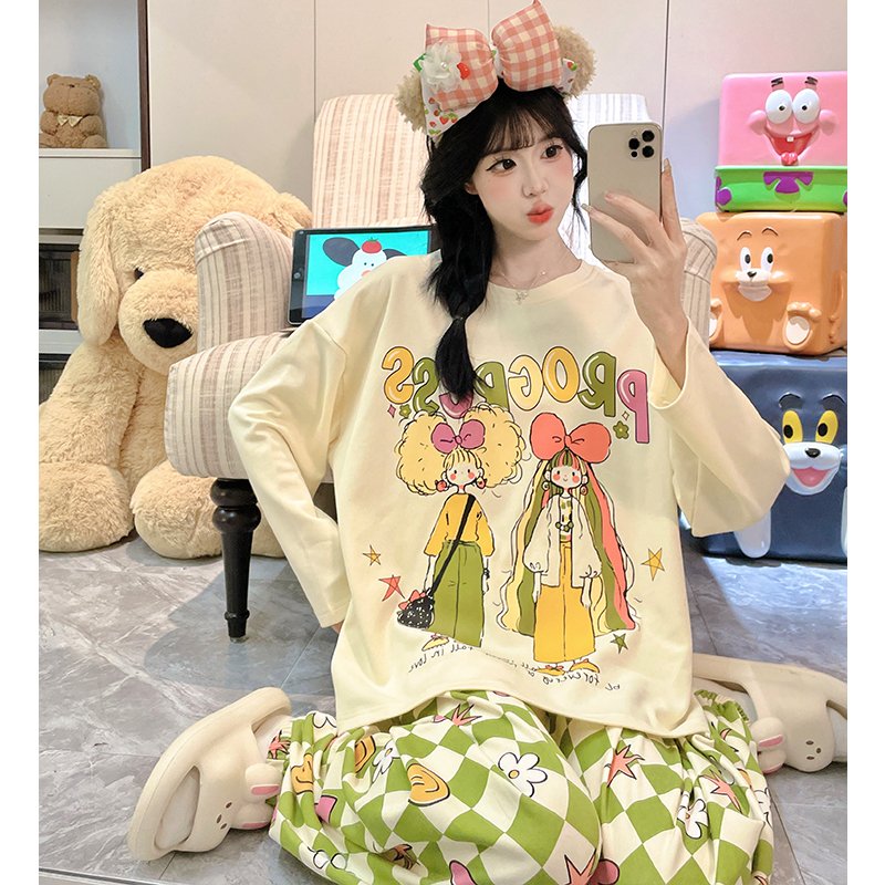 Vapetix M-XXL Women's Fall New Pajama Set with Elastic Crew Neck Sweatshirt and Long Pants, Sweet and Cute Teen H – Bild 2