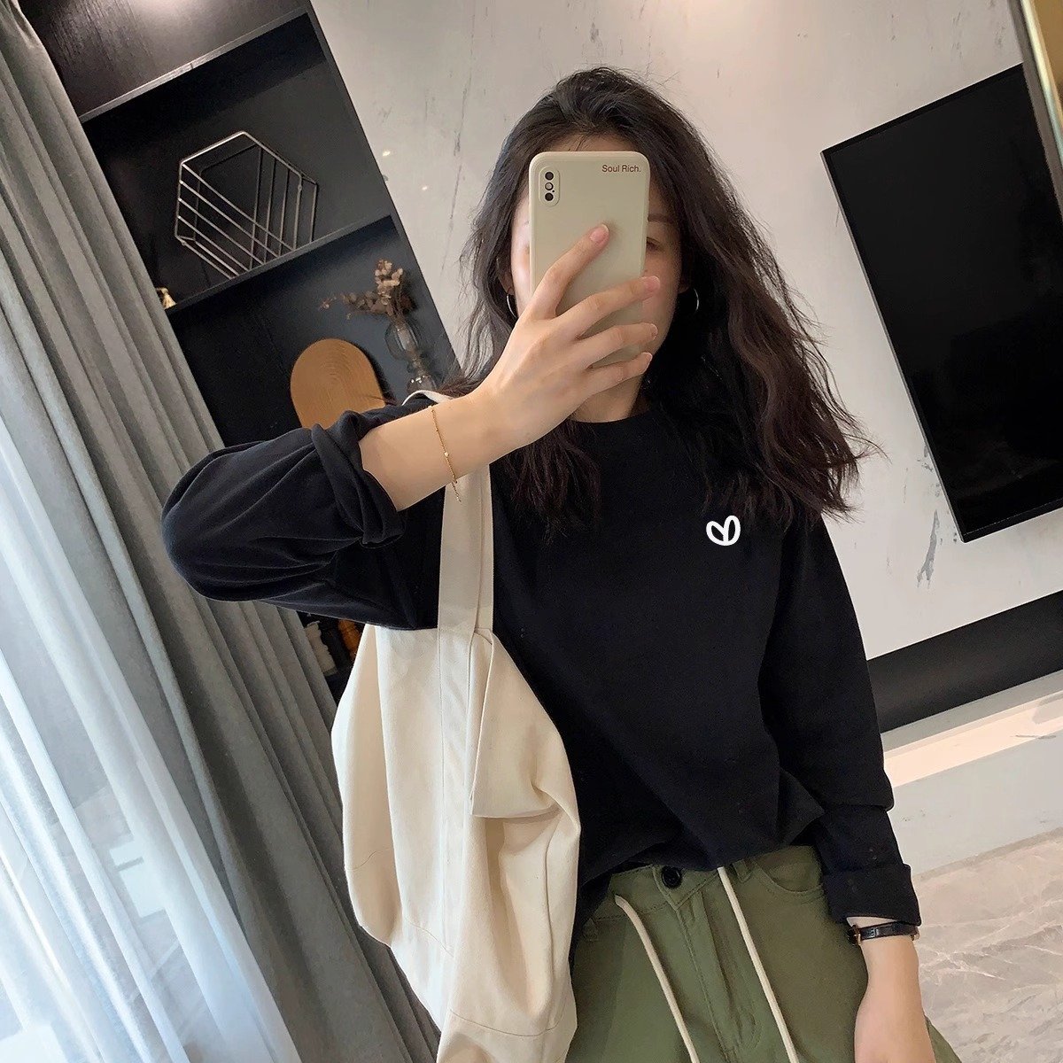 Vapetix S-3XL Official Image 21-ply Cotton - 210g (100% Cotton) Autumn Long Sleeve Women's Loose T-shirt with Pri