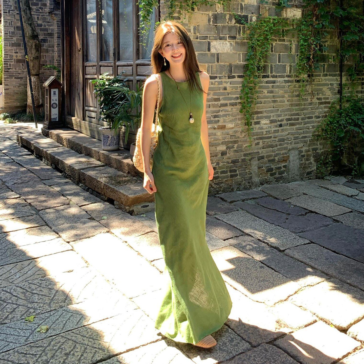 Vapetix S-2XL French Green Strappy Backless Dress for Women, Summer 2025 New Elegant Beach Vacation Bodycon Long – Bild 2