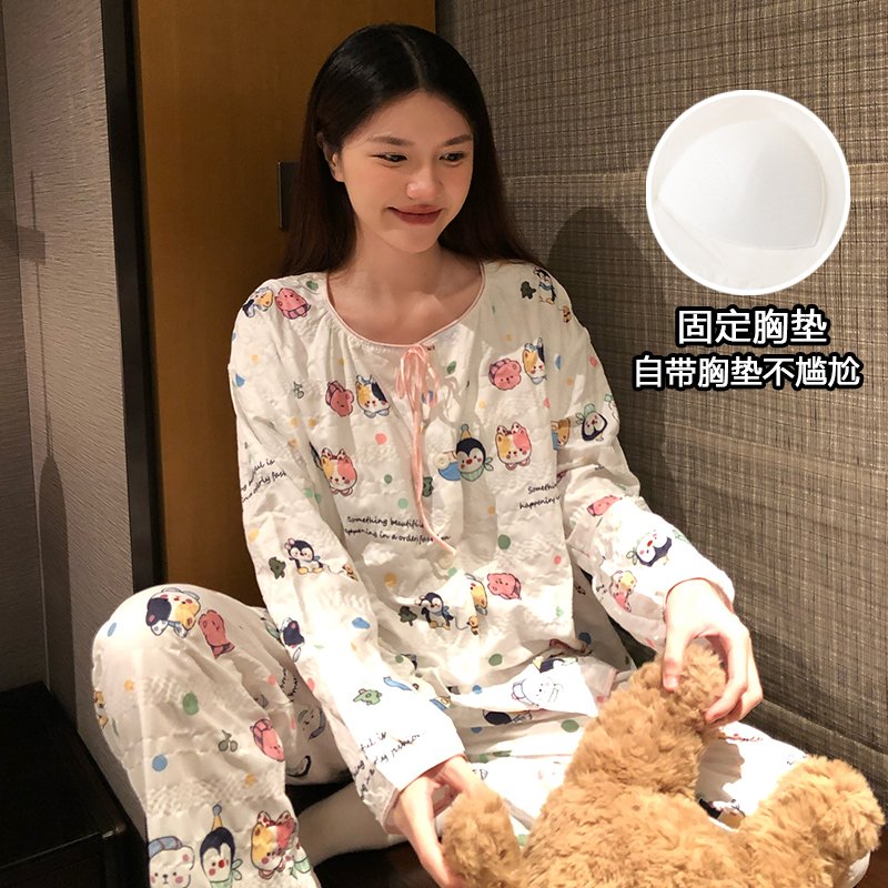 Vapetix M-XXL Ladies' Autumn New Printed Cloud Cotton Round Neck Sweatshirt and Short Shorts Fixed Bralette Home