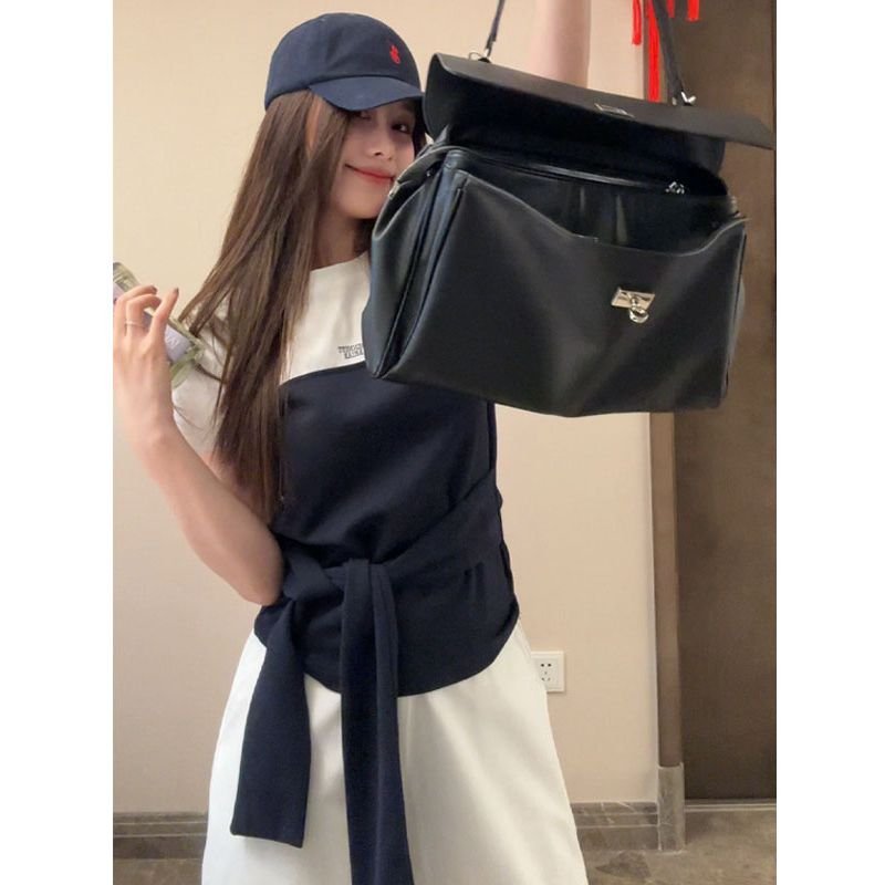 Vapetix S-XL Women's Summer Slimming Elegant Versatile Two-Piece Collarless T-Shirt with Pure Cotton Straps – Bild 2