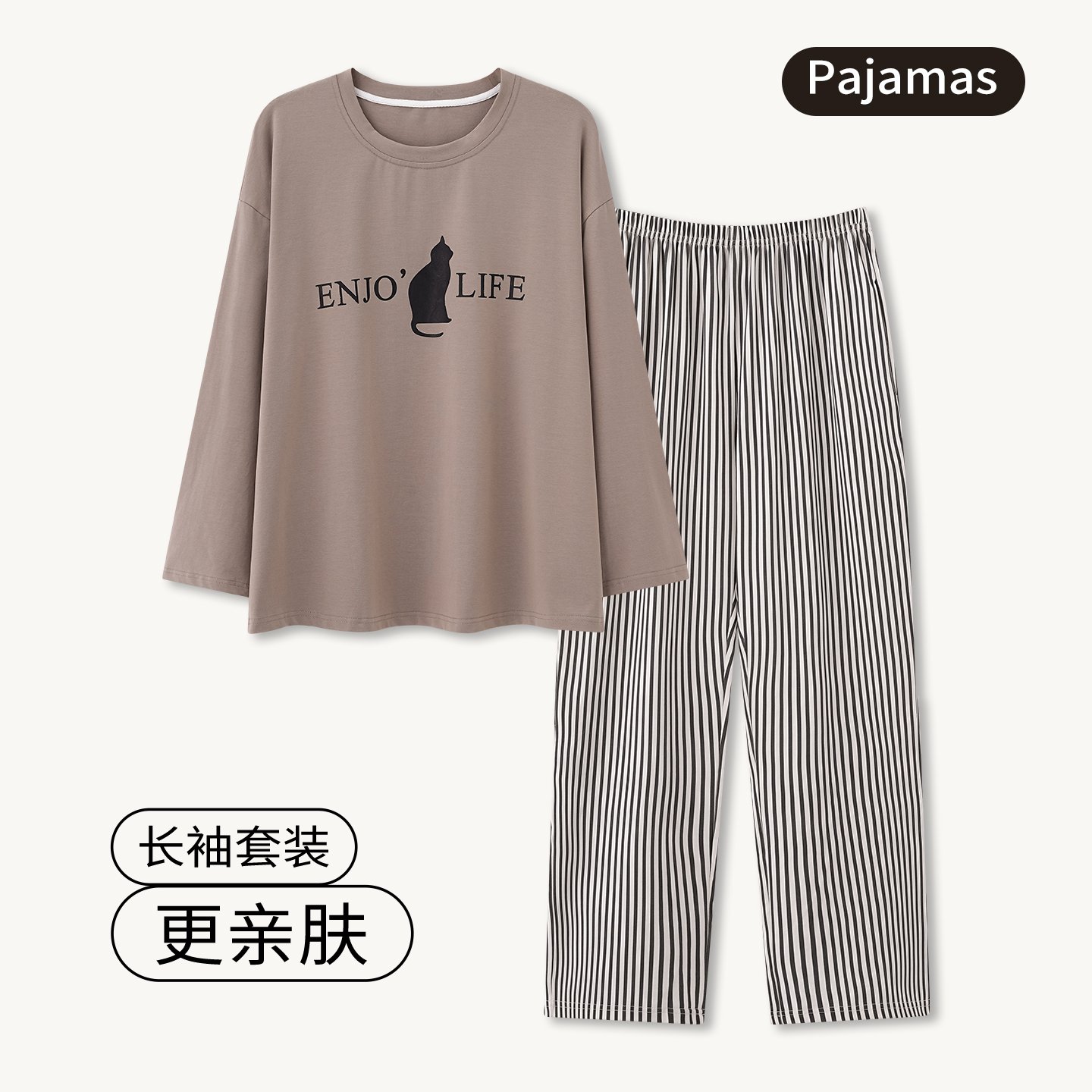 Vapetix M-XXL Qiao Mengran 2025 Autumn Pure Cotton Crew Neck Long Sleeve Pants Pajama Set for Women Casual Comfor – Bild 3