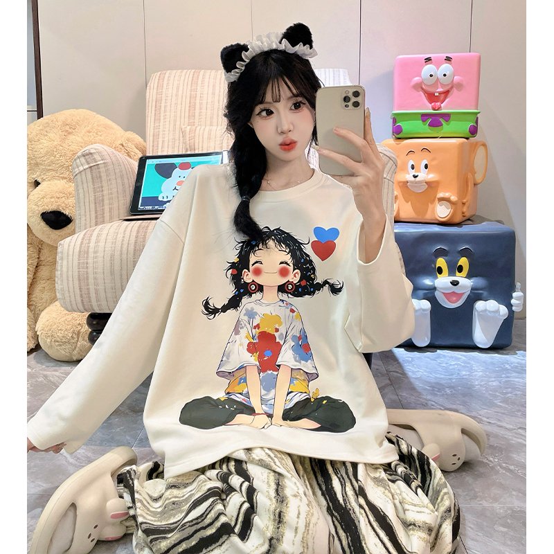 Vapetix M-XXL Women's Autumn New Pajama Set with Elastic Collar, Cotton-like Round Neck Hooded Long Sleeve Pants, – Bild 2