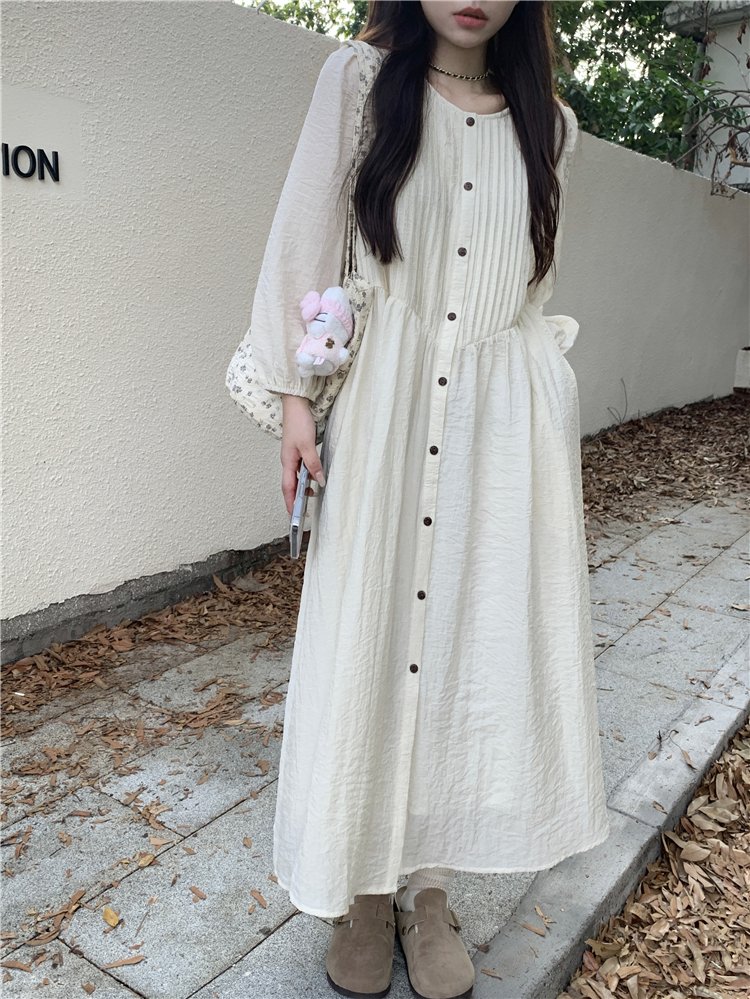 Vapetix S-2XL Women's New 2025 Autumn Folded Long Sleeve Dress with Design Sense High-Waist Loose Long A-Line Ski - 图片 5