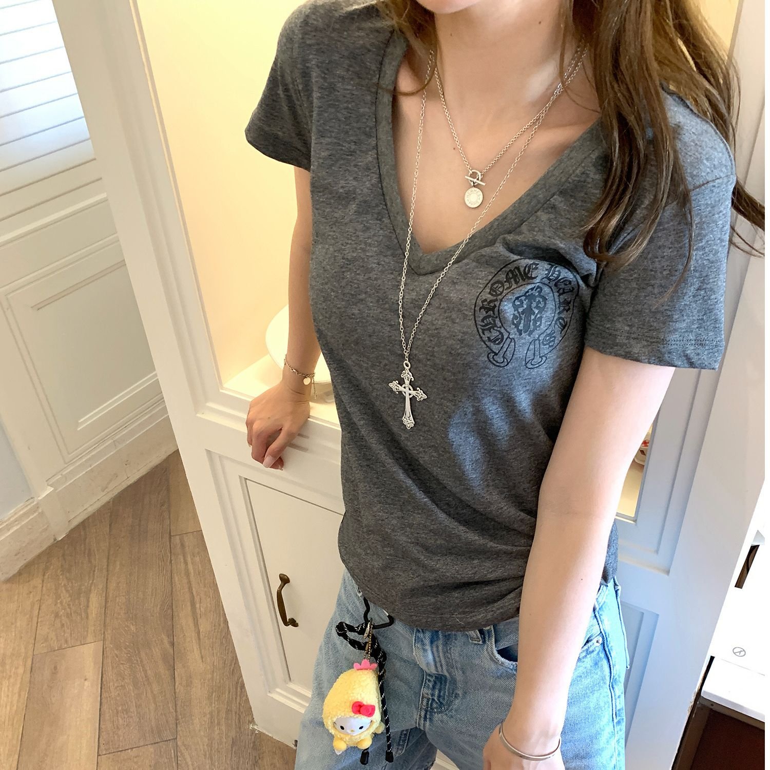 Vapetix S-XL 260g cotton "Miami Heatwave" American V-neck short-sleeve regular-fit women's summer printed top – Bild 5