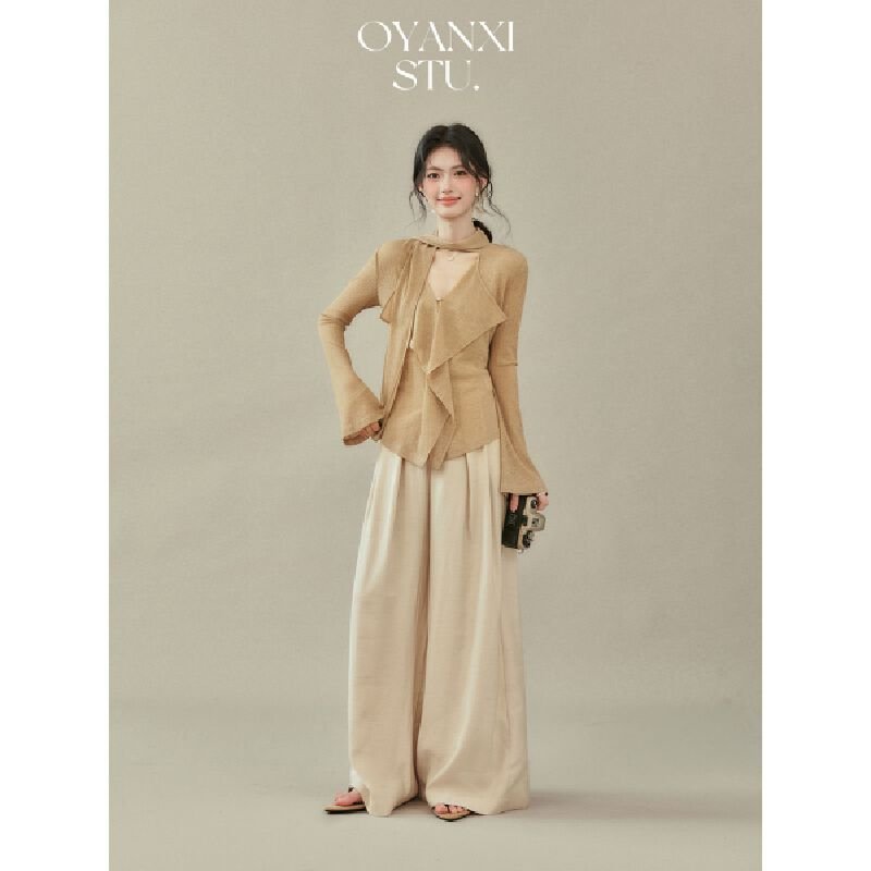 Vapetix S-XL Relaxed Design Sensory Strappy V-Neck T-Shirt for Women - 2025 Autumn New Arrival Long-Sleeved Top – Bild 2