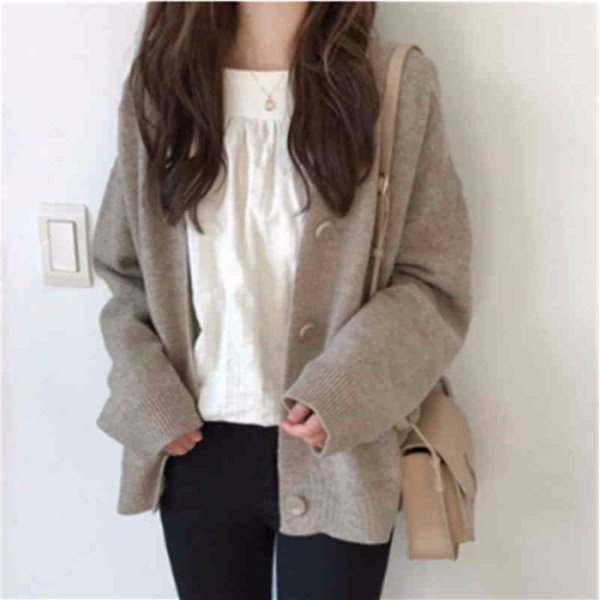 Vapetix Average size-Average size Korean women's loose languid core spun yarn sweater cardigan women's Harajuku Short Knitwear jacket - 图片 7