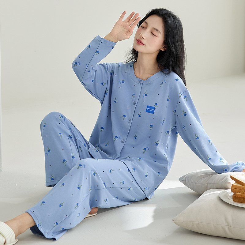 Vapetix M-XXL Spring and Autumn New Open Cardigan 100% Cotton Long Sleeve Women's Sweet Casual Home Wear Set – Bild 2