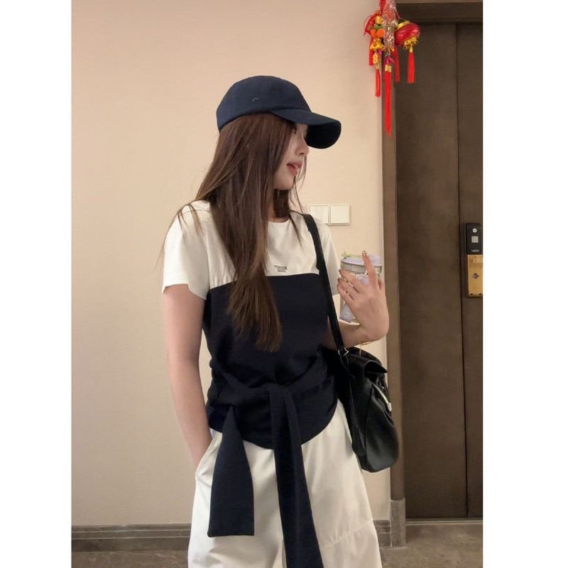 Vapetix S-XL Women's Summer Slimming Elegant Versatile Two-Piece Collarless T-Shirt with Pure Cotton Straps – Bild 3