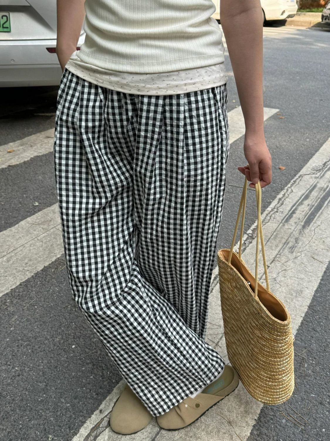 Vapetix S-2XL Women's Spring and Summer New Loose Straight Leg Straight Cut Grid Pants for Casual Walking, Relaxe – Bild 5