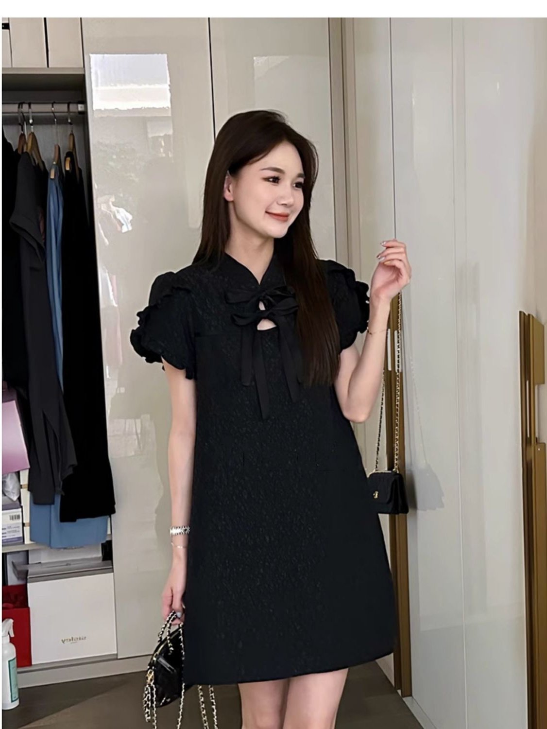 Vapetix S-2XL 2025 New Chinese Style Stand Collar Short-Sleeve Dress for Women, Elegant and Slimming Summer Chine