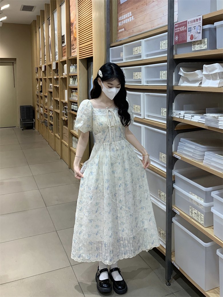 Vapetix S-2XL French Embroidery Floral Dress for Women - Summer, Lace Splicing, Elegant Waist Cinching, Exquisite – Bild 2