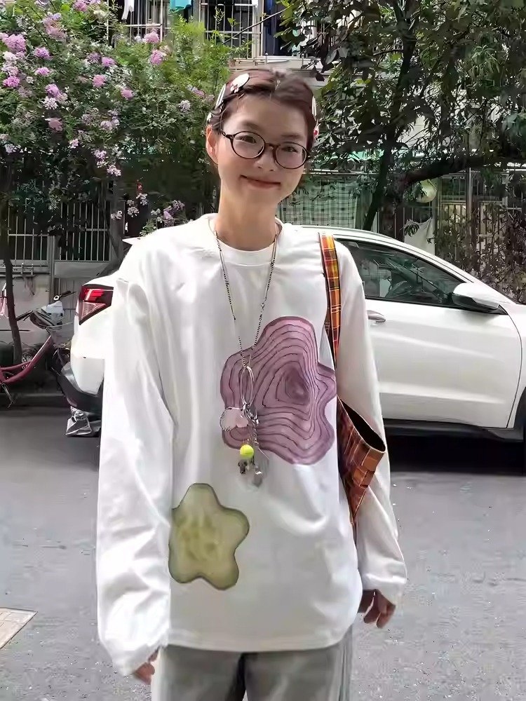 Vapetix S-3XL Official Image 21 Piece 100% Cotton - 210g Autumn Long-Sleeve T-Shirt for Women Loose Top Printed – Bild 4