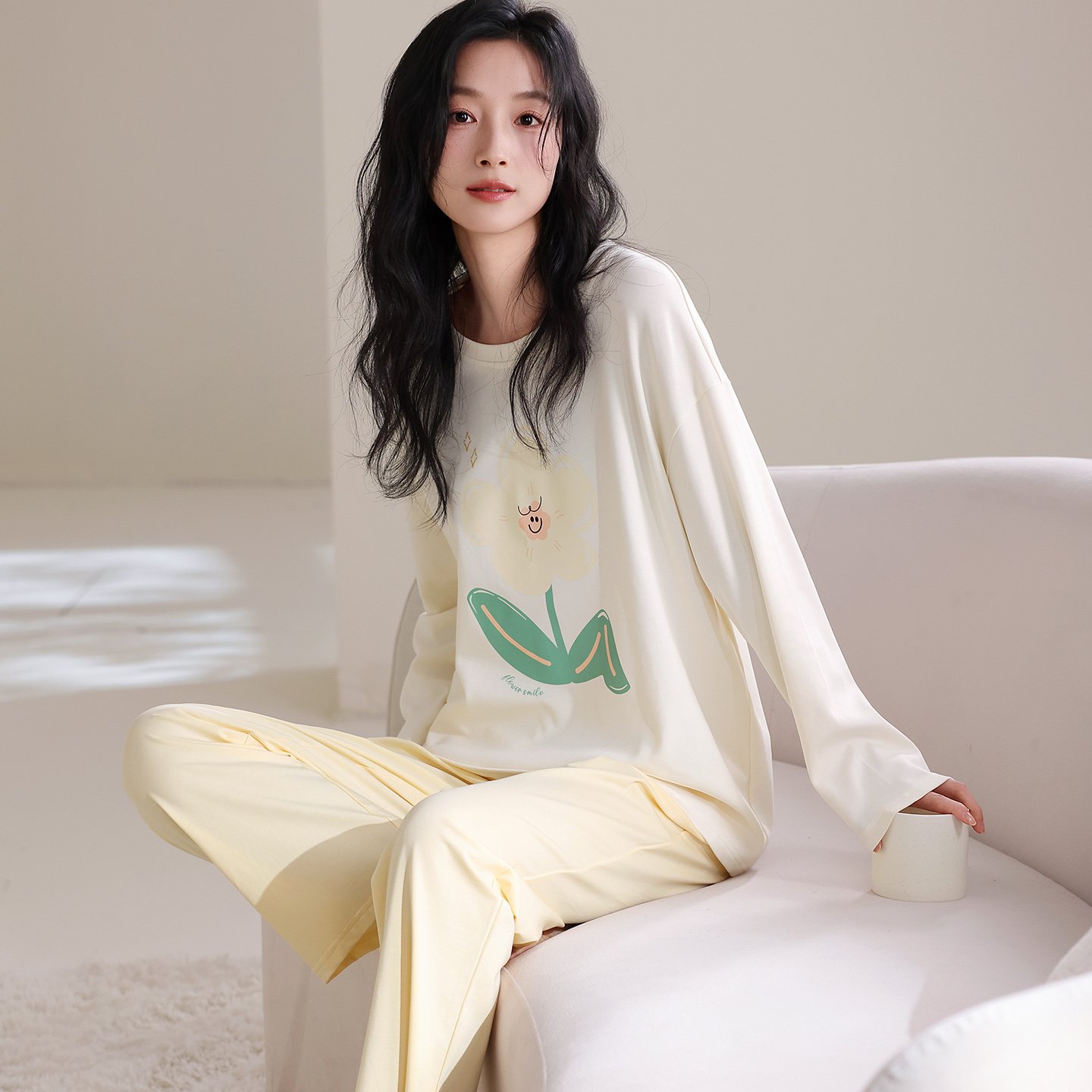 Vapetix M-XXL Qiao Mengran 2025 Autumn Pure Cotton Crew Neck Long Sleeve Pants Pajama Set for Women Casual Comfor