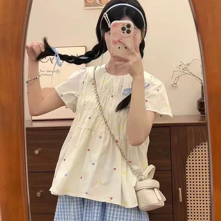 Vapetix S-XL Original Fabric Colorful Heart Print Doll Shirt 2025 Summer New Design Loose Top – Bild 4