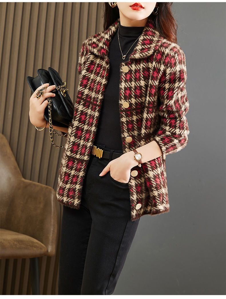Vapetix S-3XL 2025 New Arrival Women's Wool Plaid Coat – Korean-Style, Loose-Fit, Short Design, Trendy Casual Top – Bild 3