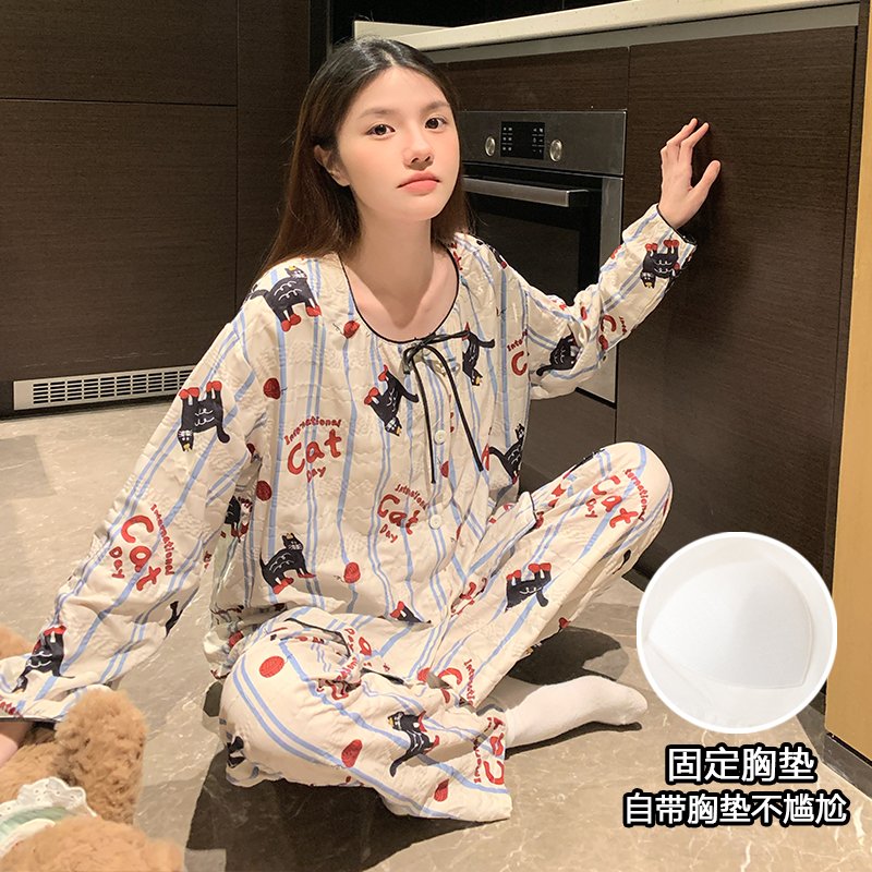 Vapetix M-XXL Women's Autumn New Printed Cloud Cotton Crew Neck Short Sleeve Short Shorts Home Set with Fixed Bre – Bild 5