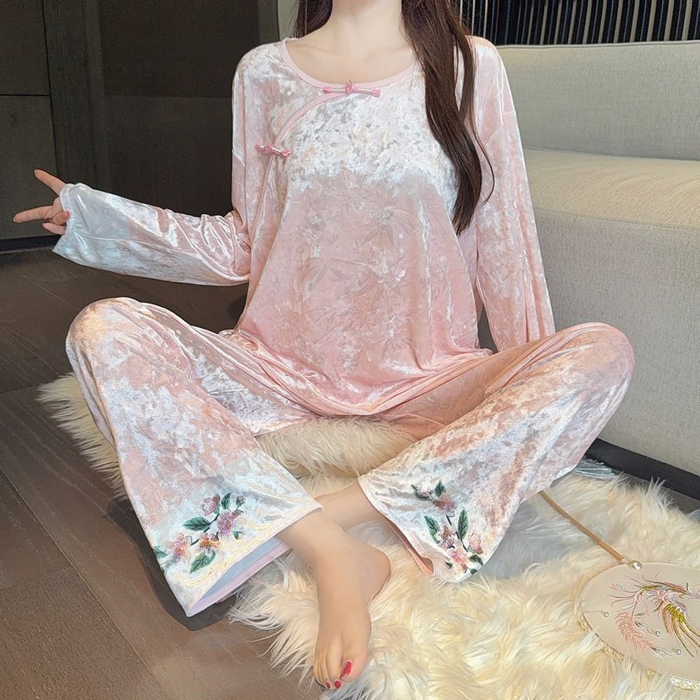 Vapetix M-XXL New Chinese Style National Flower Diamond Fleece Women's Autumn/Winter 2025 Sweet Long Pants Outwea – Bild 2