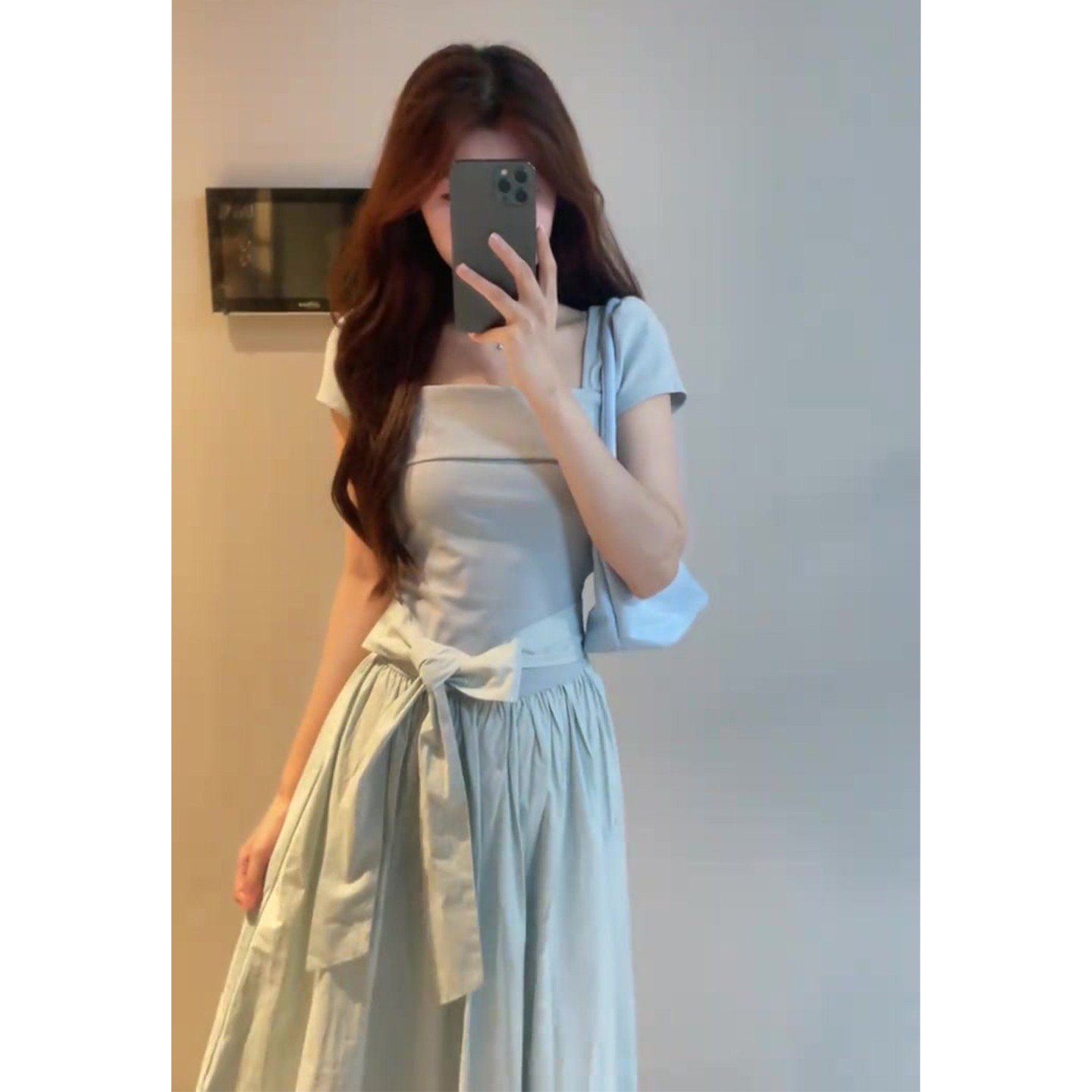 Vapetix S-XL French-style gentle round-neck short-sleeve dress for women, 2025 summer new design, waist-cinching - 图片 2