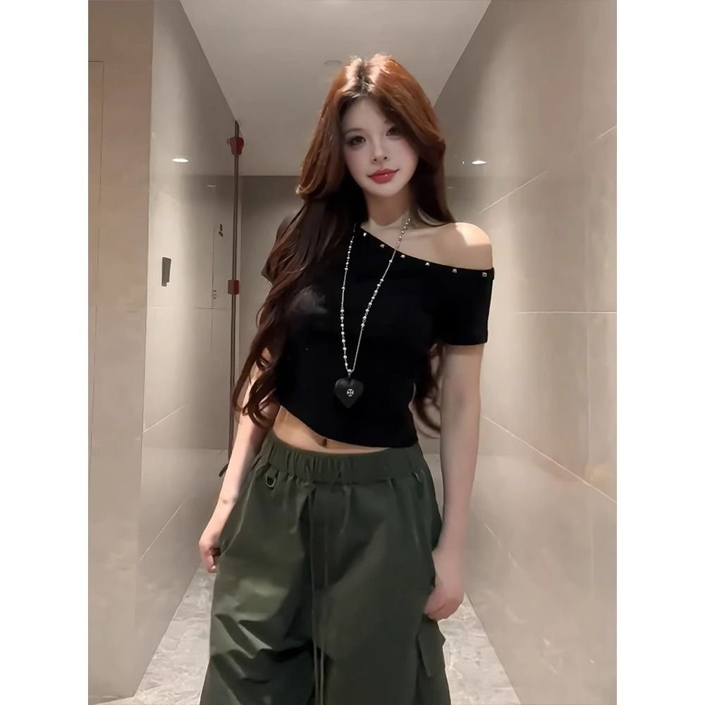 Vapetix S-XL Women's Fitted Short-Sleeve T-Shirt with Diagonal Hemming Technology - 40% Cotton - 图片 4