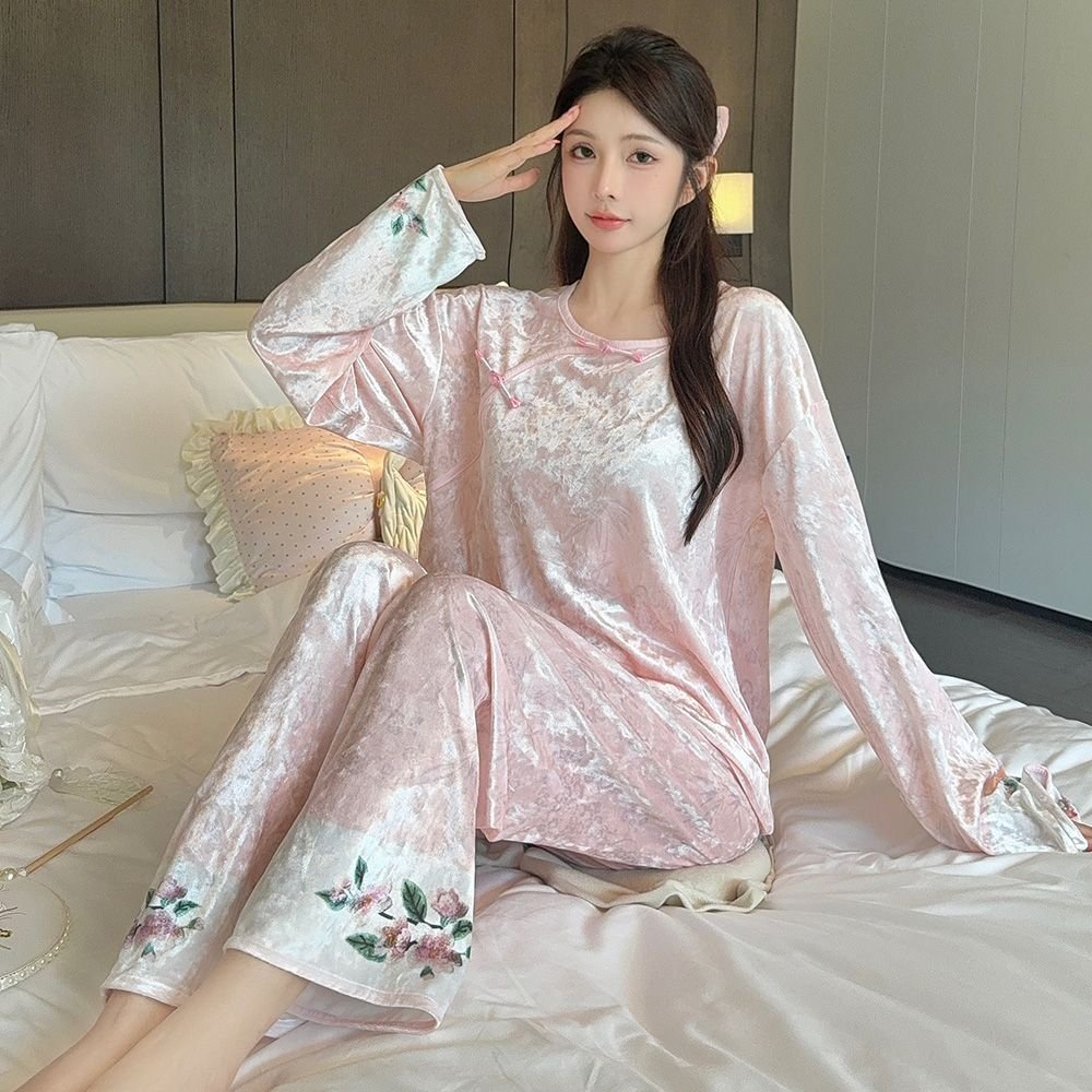 Vapetix M-XXL New Chinese Style National Flower Diamond Fleece Women's Autumn/Winter 2025 Sweet Long Pants Outwea – Bild 3