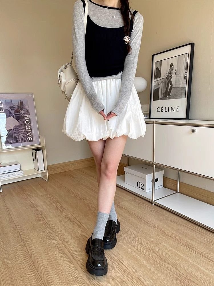 Vapetix S-2XL White Blossom Short Skirt Women's Summer New Korean Style Gentle Wind High-Waisted Casual A-Line Fl