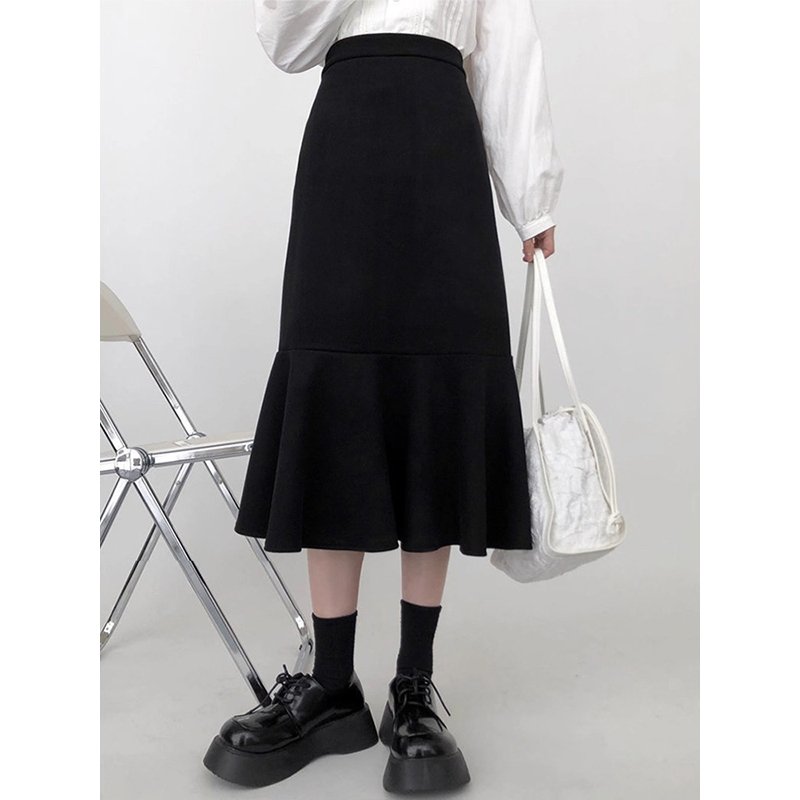Vapetix S-XL Black fish tail skirt for women, new for autumn and winter, high-waisted, slimming, medium-length, - 图片 2