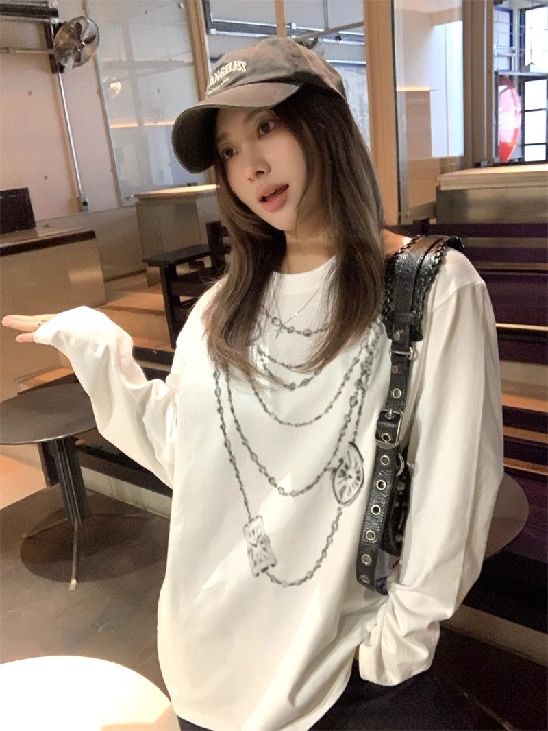 Vapetix S-3XL Official Image 21-ply Pure Cotton - 210g (100% Cotton) Autumn Long-sleeve T-shirt for Women Loose T – Bild 5