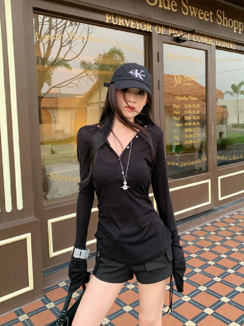 Vapetix S-L Photographed - Black Design-Forward Hooded Long-Sleeve T-Shirt for Women, New Autumn Arrival, High- – Bild 5