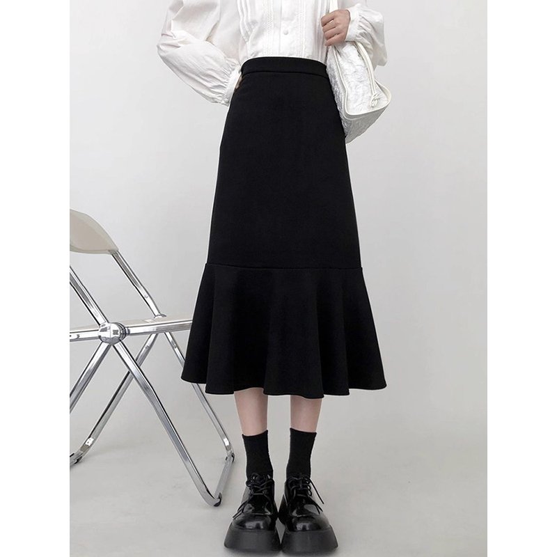 Vapetix S-XL Black fish tail skirt for women, new for autumn and winter, high-waisted, slimming, medium-length, - 图片 5