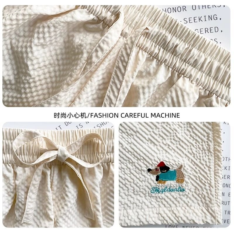 Vapetix S-4XL Yellow Embroidered Puppy Shorts for Women - Summer Thin Puff Satin Quick-Dry Beach Pants Loose and – Bild 3