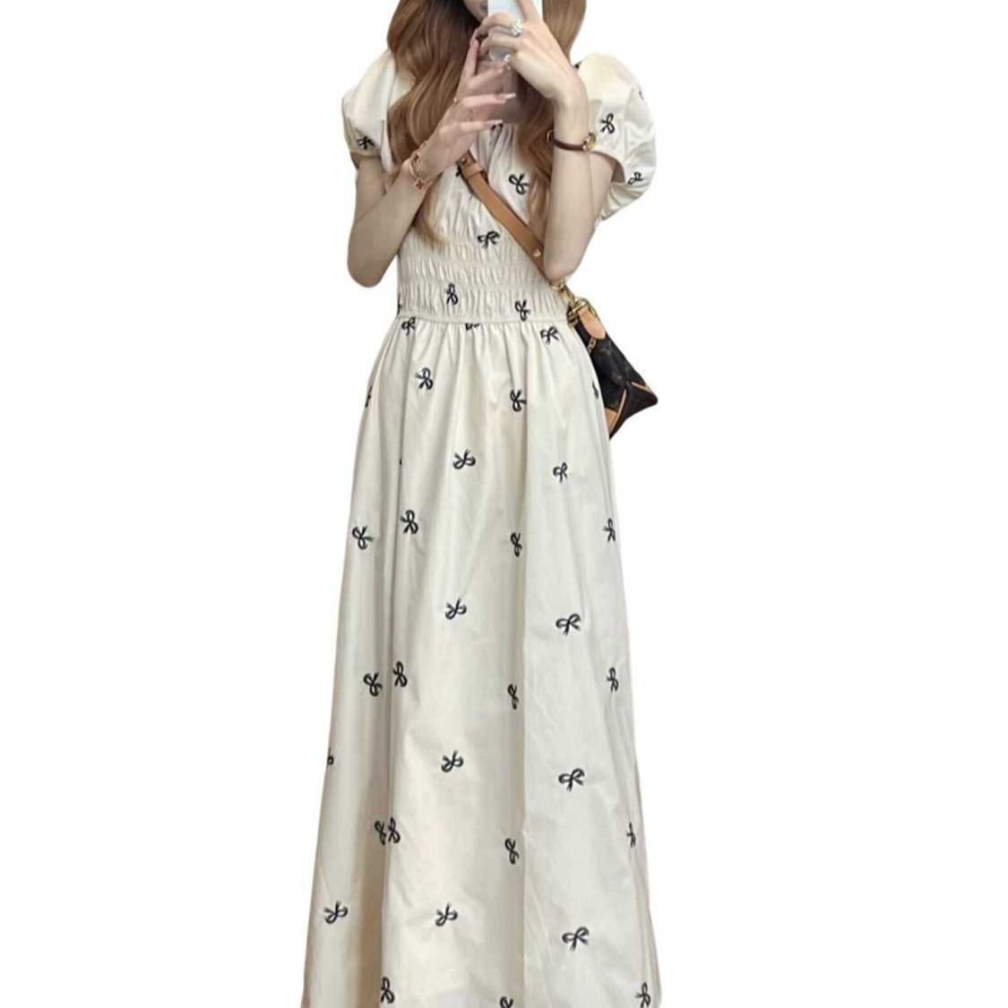 Vapetix S-4XL Plus-size plump girl's French-style elegant puff-sleeved dress for women, summer outfit, super beau