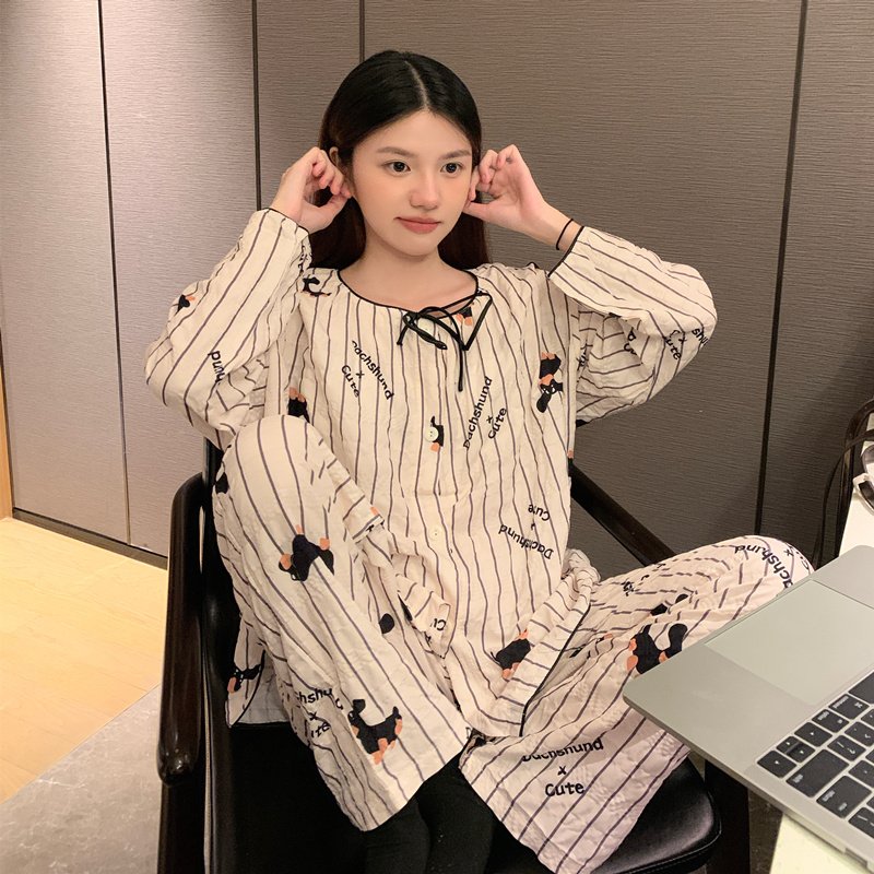 Vapetix M-XXL Ladies' Autumn New Sleepwear Set: Floral Cloud Pattern Cotton Crew Neck Sweatshirt and Short Shorts – Bild 2