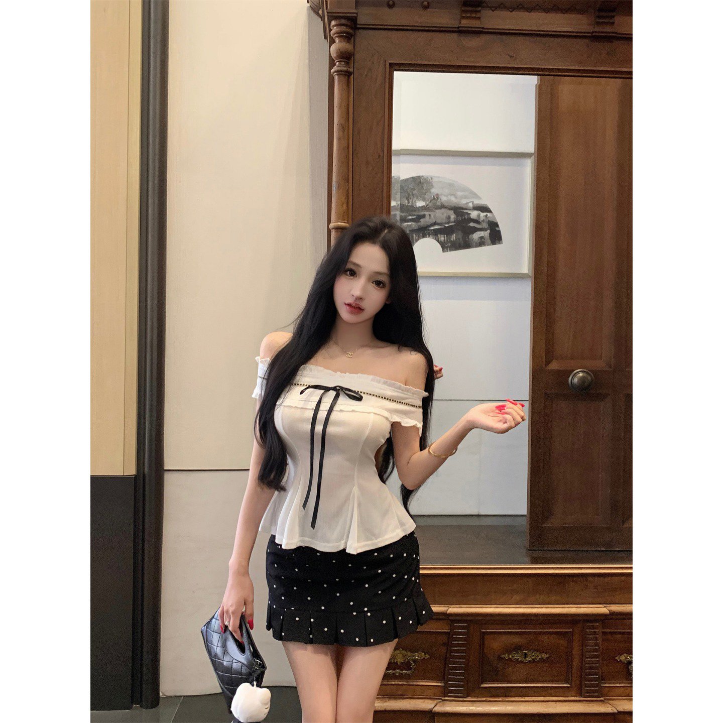 Vapetix S-XL MR【Embroidered Fabric】One-Shoulder White Belted Short-Sleeve T-Shirt for Women - Summer Korean Styl - 图片 3