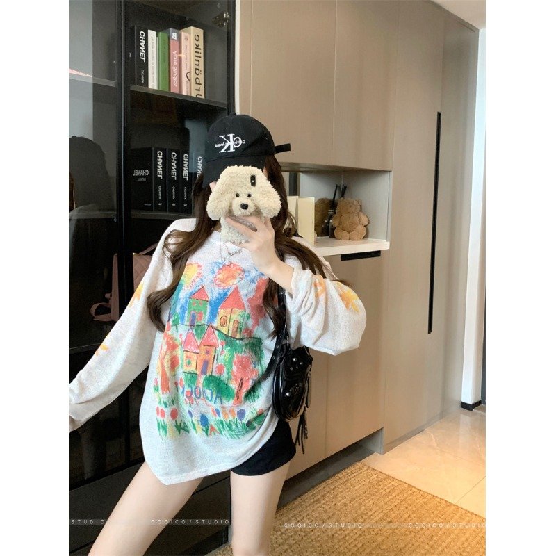 Vapetix S-XL MR【Original Rainbow Hemp】Retro Long-Sleeve T-Shirt for Women, Summer Hand-Painted Colorful Graffiti – Bild 5