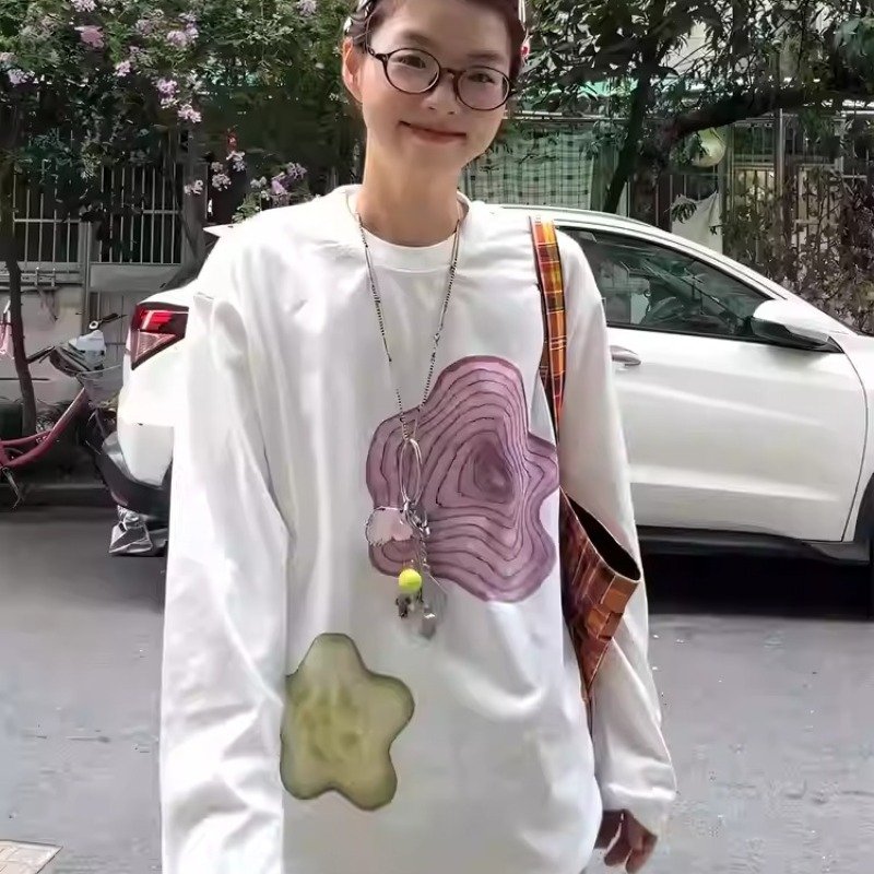 Vapetix S-3XL Official Image 21 Piece 100% Cotton - 210g Autumn Long-Sleeve T-Shirt for Women Loose Top Printed – Bild 6