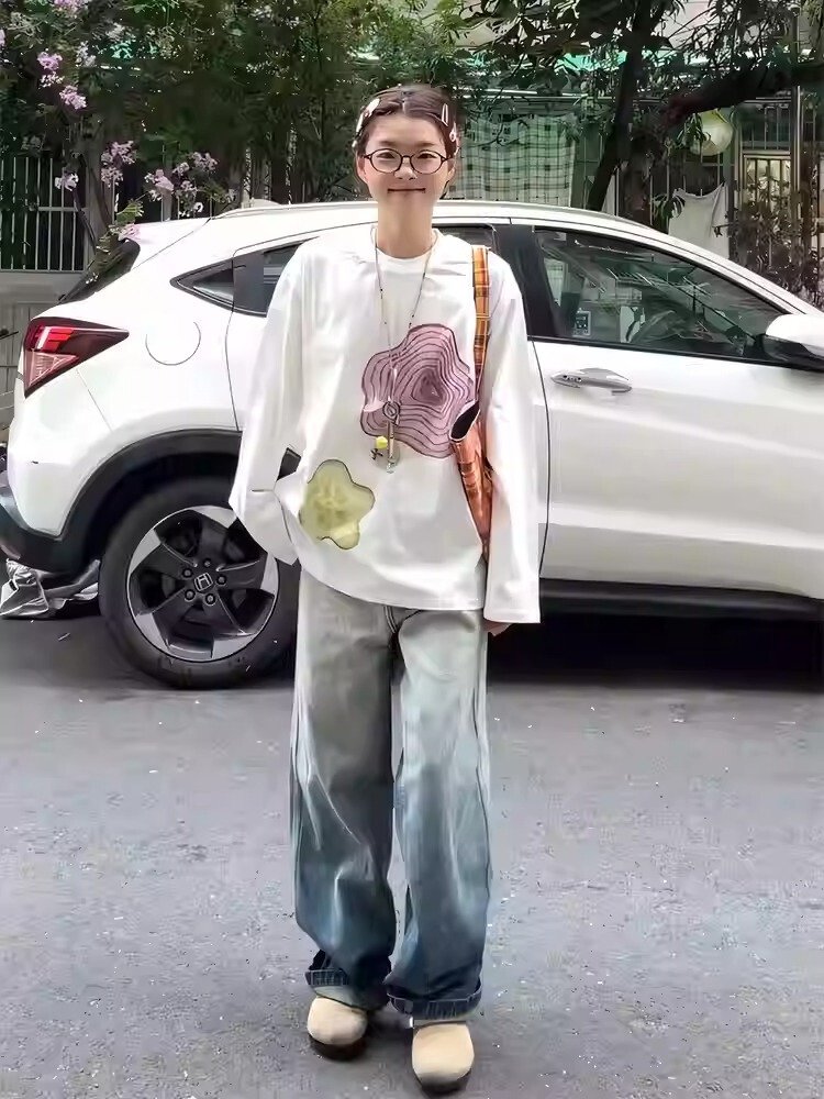 Vapetix S-3XL Official Image 21 Piece 100% Cotton - 210g Autumn Long-Sleeve T-Shirt for Women Loose Top Printed – Bild 7