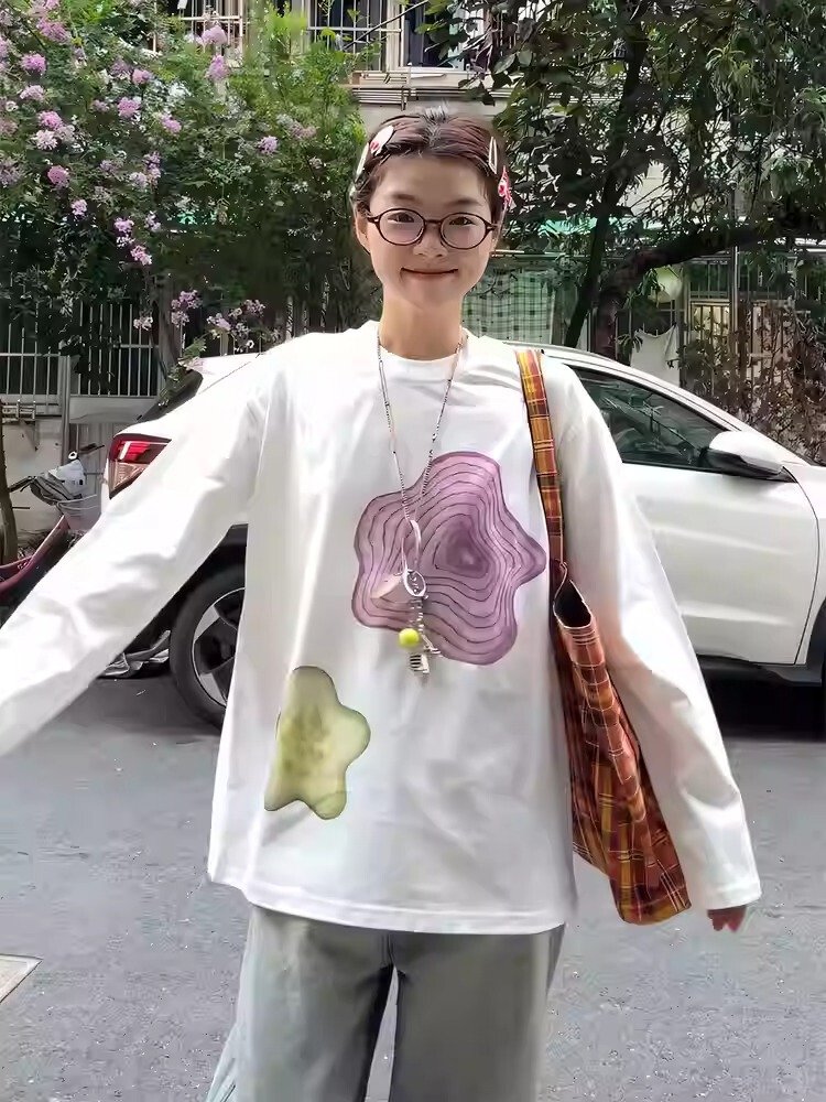 Vapetix S-3XL Official Image 21 Piece 100% Cotton - 210g Autumn Long-Sleeve T-Shirt for Women Loose Top Printed – Bild 8