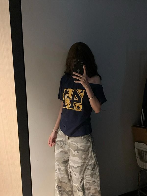 Vapetix S-XL 【40 pieces of Odel 92% cotton 8% spandex 220g oblique shoulder open-neck T-shirt】new printed top – Bild 2