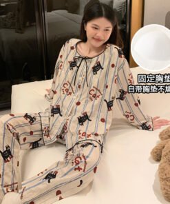 Vapetix M-XXL Women's Autumn New Printed Cloud Cotton Crew Neck Short Sleeve Short Shorts Home Set with Fixed Bre